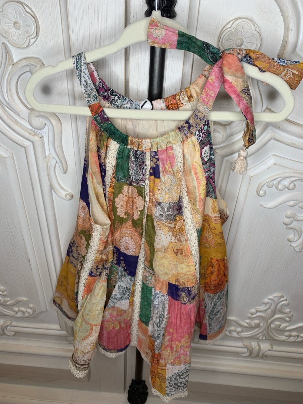 Zimmermann Patchwork Tie-Shoulder Dress - Pink, Green, Yellow, Purple, Cream